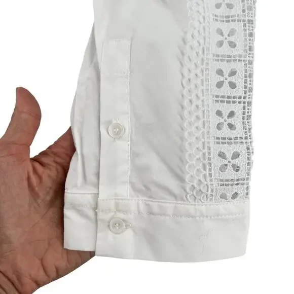 Sandro Womens Ruffled Cotton Poplin Shirt Blouse Top White - Picture 9 of 13